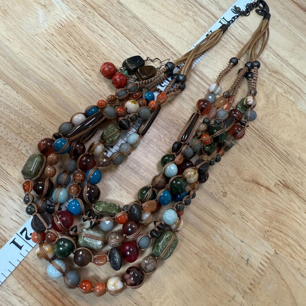 Chicos Multicolor Beaded Necklace & Earrings Set Stone, Boho,‎ Gypsy, Statement, - Picture 4 of 9